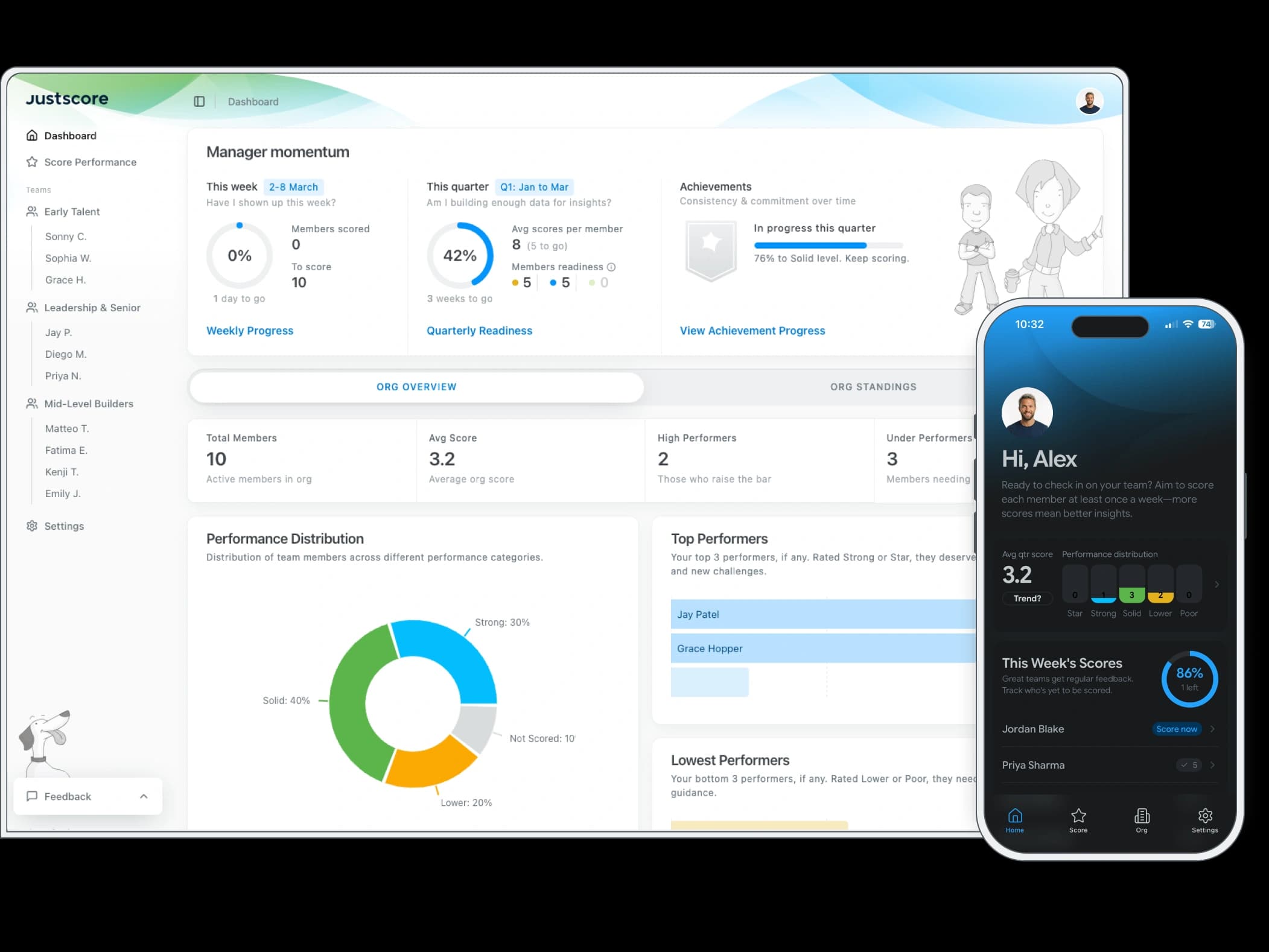 JustScore dashboard preview