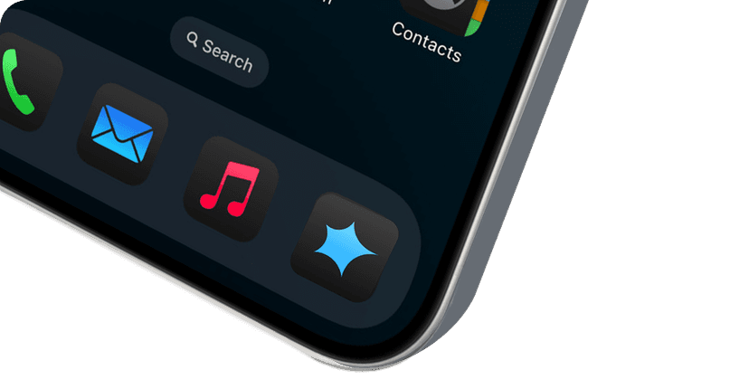 Partial view of JustScore mobile app interface positioned in corner design element