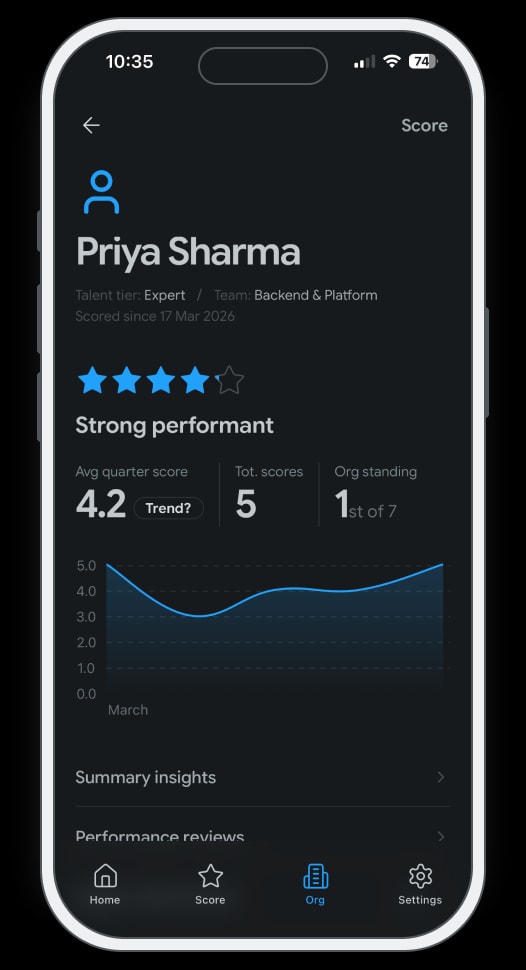 JustScore mobile app home screen
