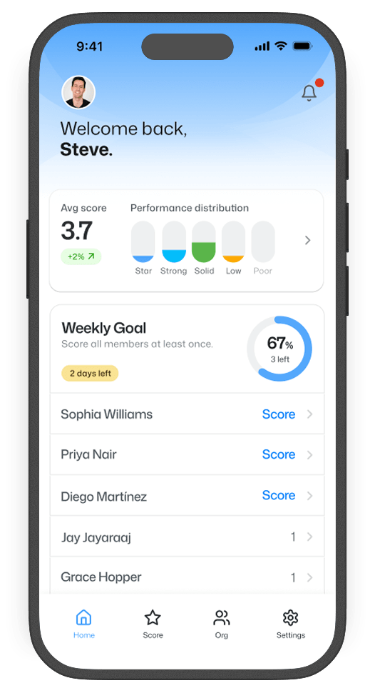 JustScore mobile app home screen