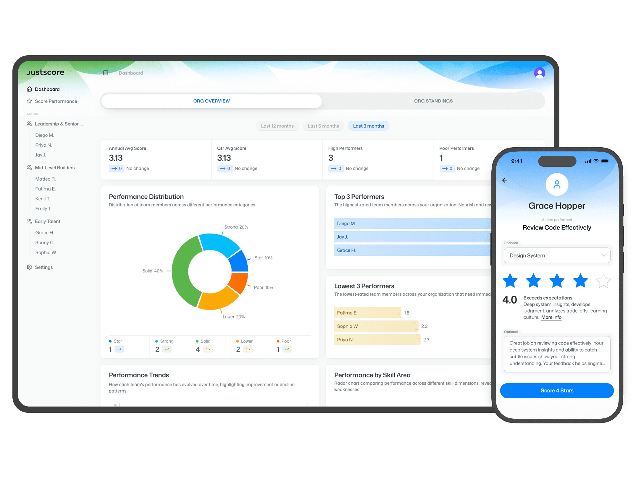 JustScore dashboard preview